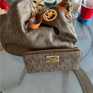 Michael Kors Brown Monogram Shoulder Bag and Wallet